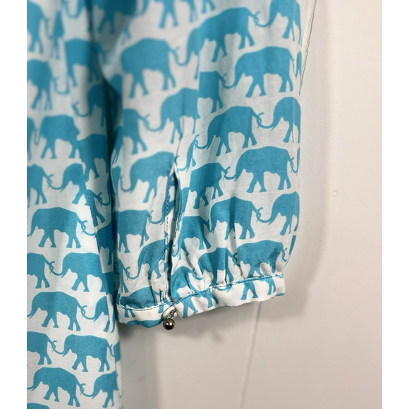 Elizabeth McKay Silk Blend Elephant Dress Aqua Tunic Sheath Size 8 Resort Preppy - Picture 9 of 13